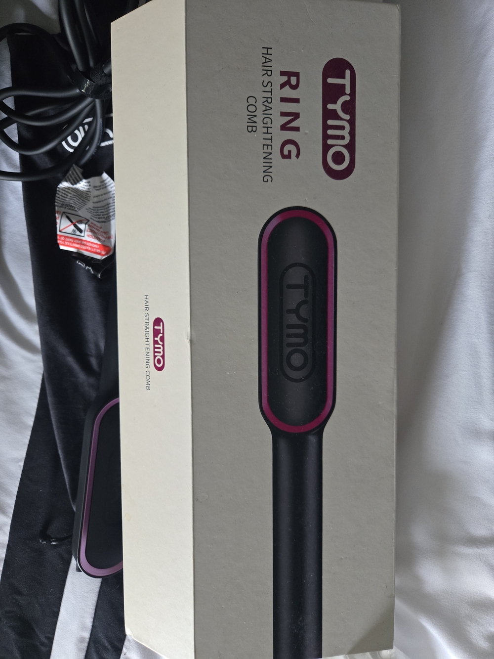Tymo Ring Hair Straightening Comb — Black with Pink Trim